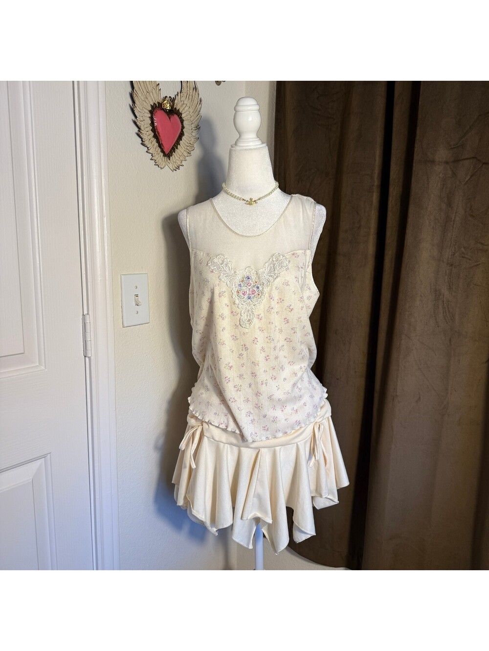 Secret Treasures Floral Mesh Lace Cami Tank Cottagecore Fairycore Vintage 90s